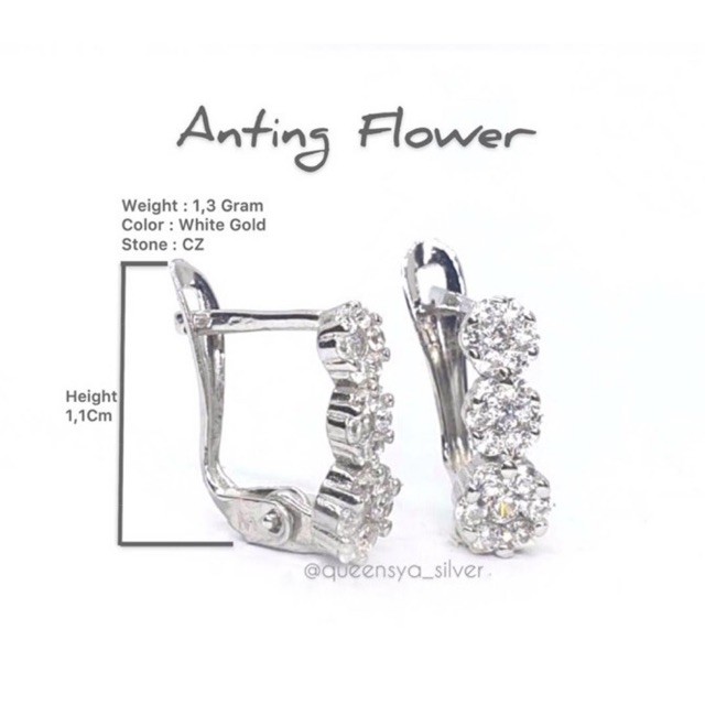 Anting Jepit Perak Wanita FLOWER Ala Korea Lapis Emas Putih Asli Silver 925