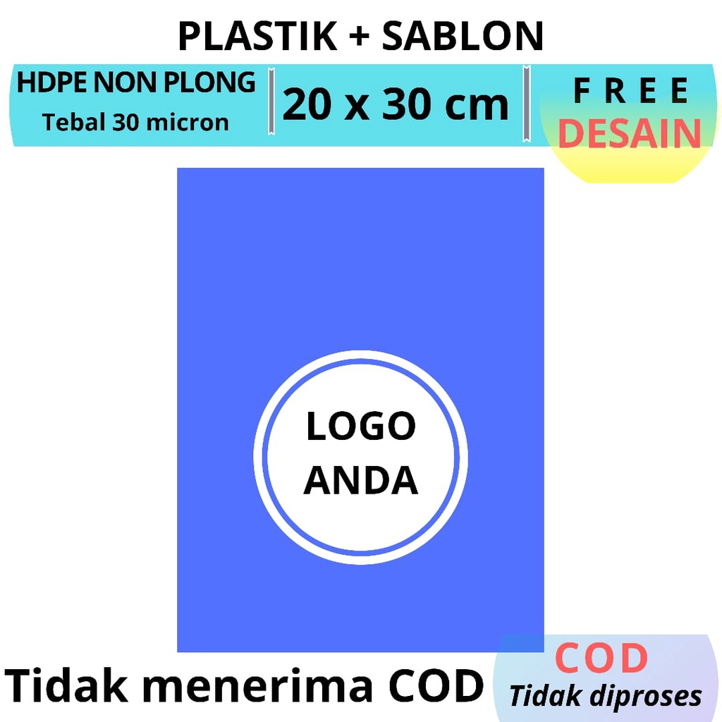 Desain Free Sablon plastik packing Uk.20x30cm Gratis Desain Minim 100/sablon plastik olshop/sablon plastik shopping bag/sablon plastik custom/plastik sablon