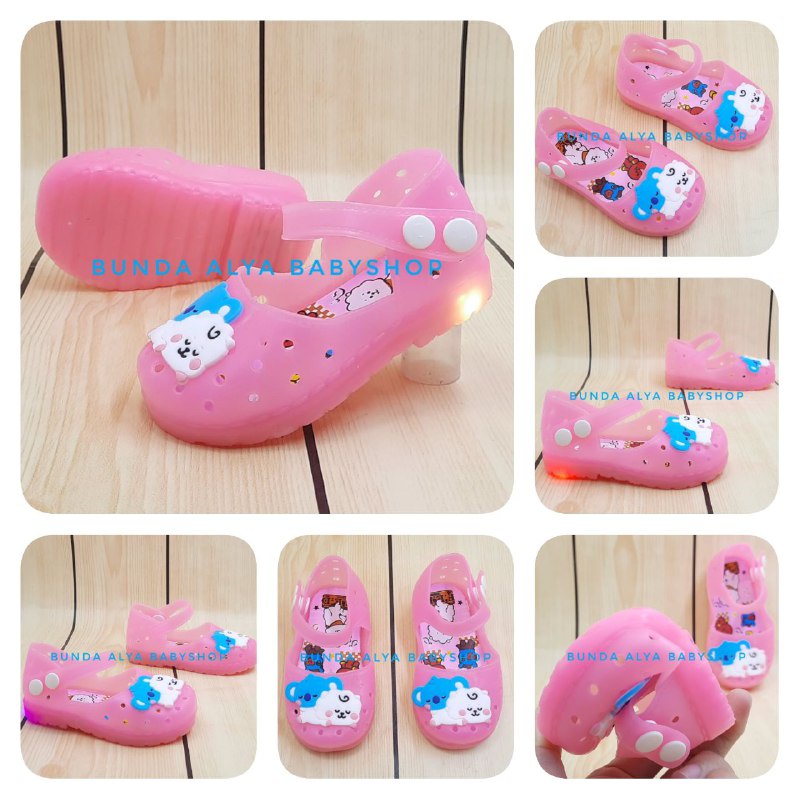 Sepatu Anak Perempuan Jelly LED Usia 6 Sampai 18 Bulan - Sepatu Anak Cewek Jelly Lampu Motif PINK Sepatu Jelly Lentur Elastis Anti Licin Model Tali