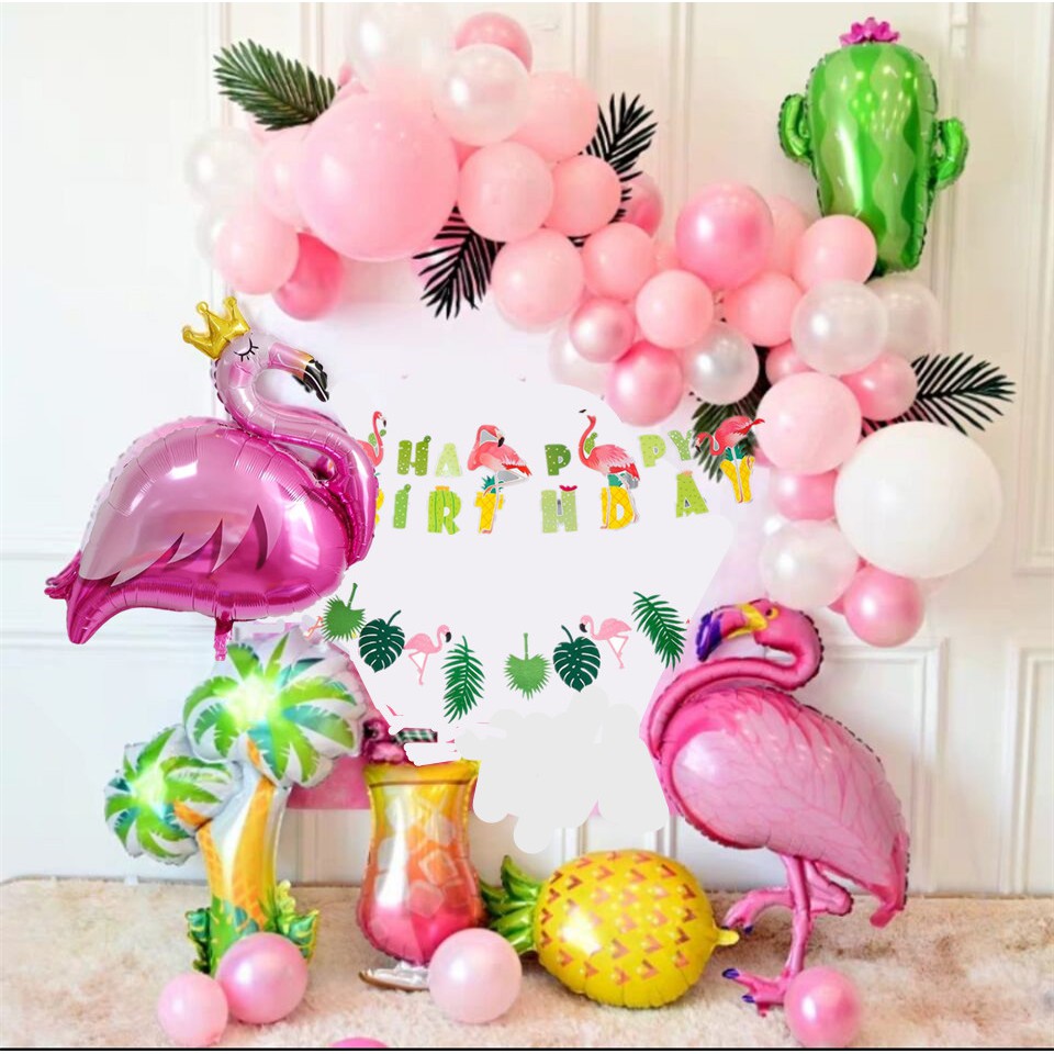 Hawaii Pesta Luau Flamingo Party Palm Leaf Balon Hutan Pesta Ulang Tahun Dekorasi Hawaii Dekorasi Pe Shopee Indonesia