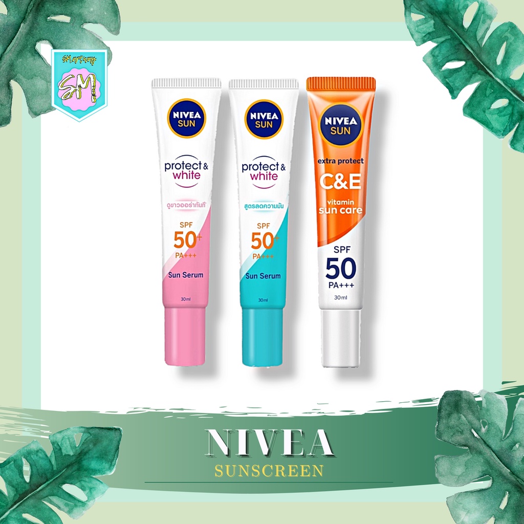 NIVEA Sun Face Protection Serum Spf 50+ Pa +++ - Oil Control, Instant Aura, Vitamin C&amp;E | Biru Pink Oren orange Sunscreen Sun screen