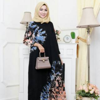  GAMIS  KAOS  BLACK TIEDYE 2 BUSUI  MUSLIMAH LENGAN PANJANG 