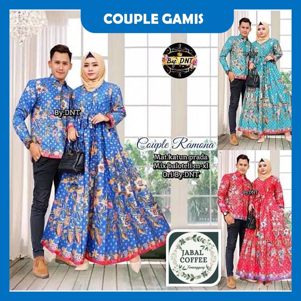 Couple Gamis Ramona / Couple Batik Sarimbit Kondangan / Couple Gamis Katun Prada Batik PekalonganJ24