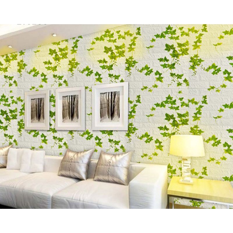 Wallpaper 3D Foam Wallfoam Dinding 3D Motif Bata Putih Daun Tebal 4,5mm Walfoam stiker 70cm x 77cm