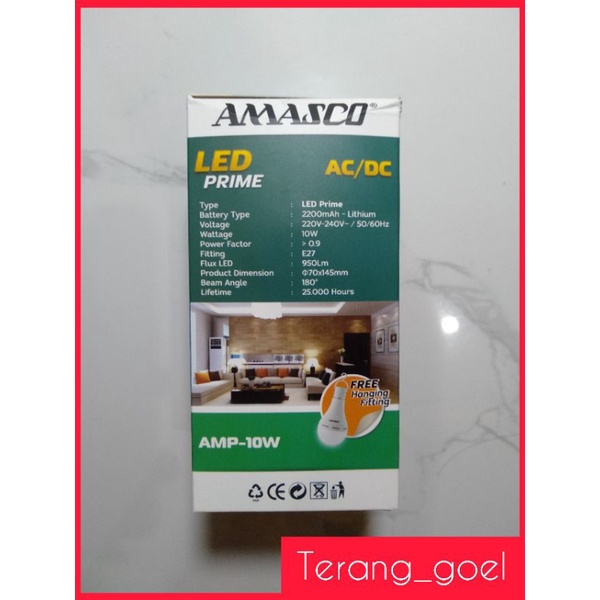 LAMPU EMERGENCY LED 10 WATT PRIME AMASCO / AMASCO LAMPU LED EMERGENCY AC DC