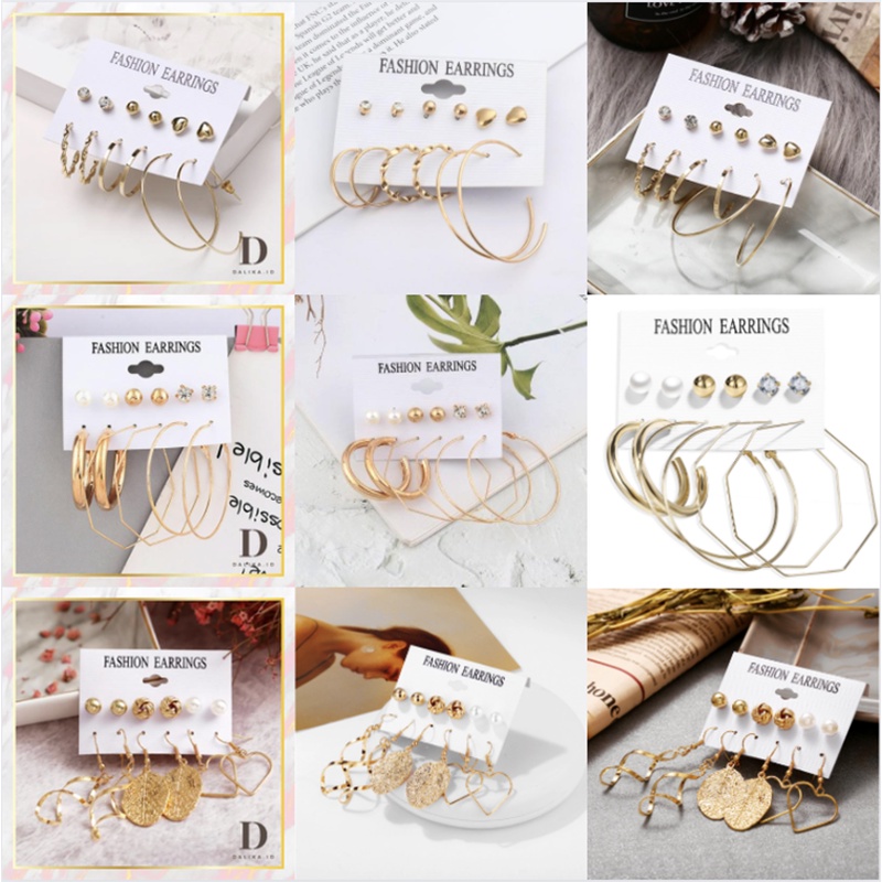 Anting Set 9 pcs/set Mutiara Hoop Drop Rumbai untuk Wanita Korea Aksesoris Earrings Dalika