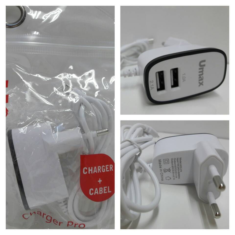 Charger UMAX U1 2.1A with 2 usb + 3 Output - Good Quality  Bagikan :   CHARGER