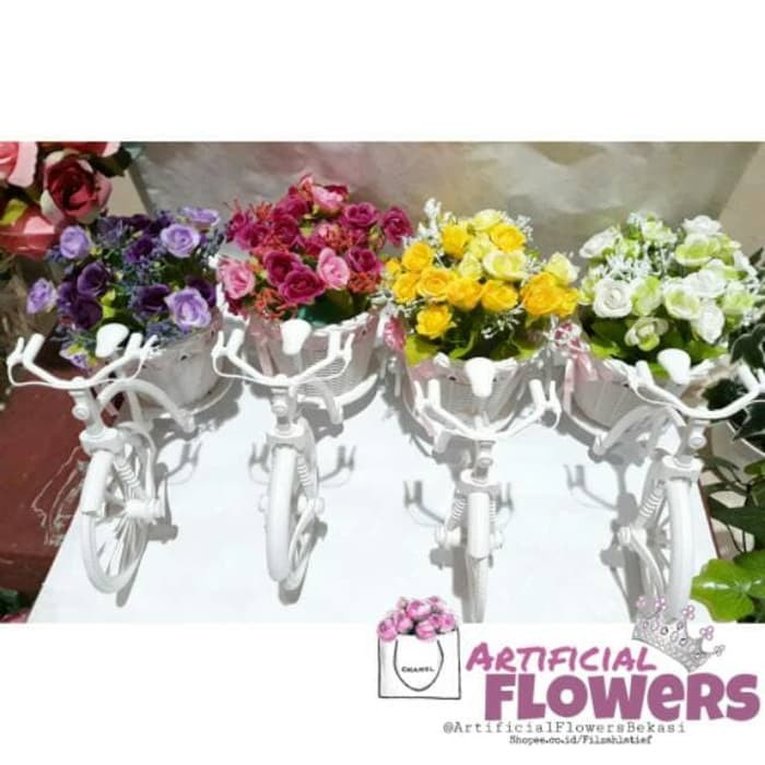 Bunga vas sepeda hias sepeda rotan vas bunga dekorasi miniatur sepeda