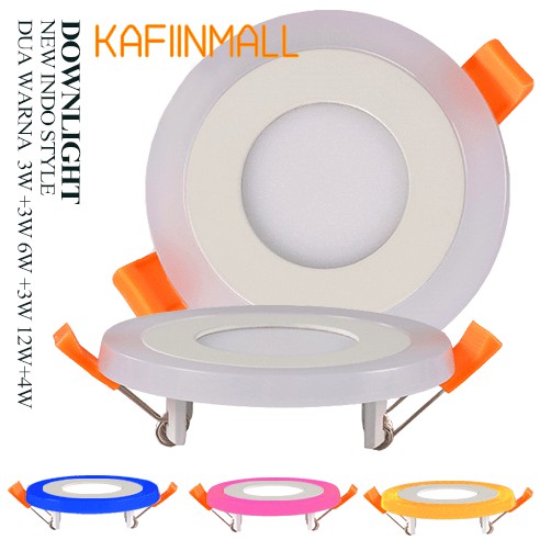 2 WARNA 3W+3Watt DOWNLIGHT TENGAH PUTIH+SAMPING BIRU PINK KUNING/BULAT HIAS DOWNLIGHT PANEL LED