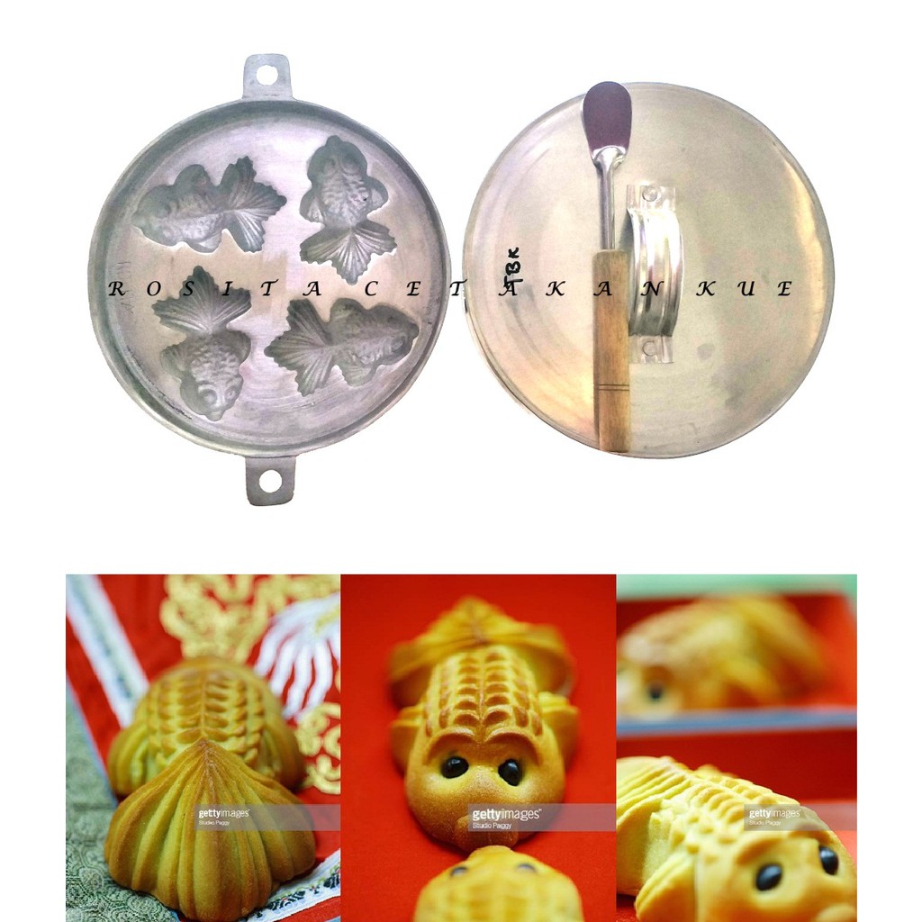 Rozishop Cetakan Kue Taiyaki Bolu Cubit Ikan 4 Lubang dan Tutup Gratis Sutil Kue