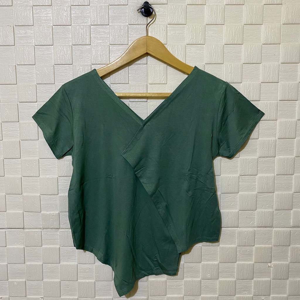 atasan vneck sambung lengan pendek wanita/kaos wanita/atasan terbaru/kaos vneck /kaos polos shabhira-5