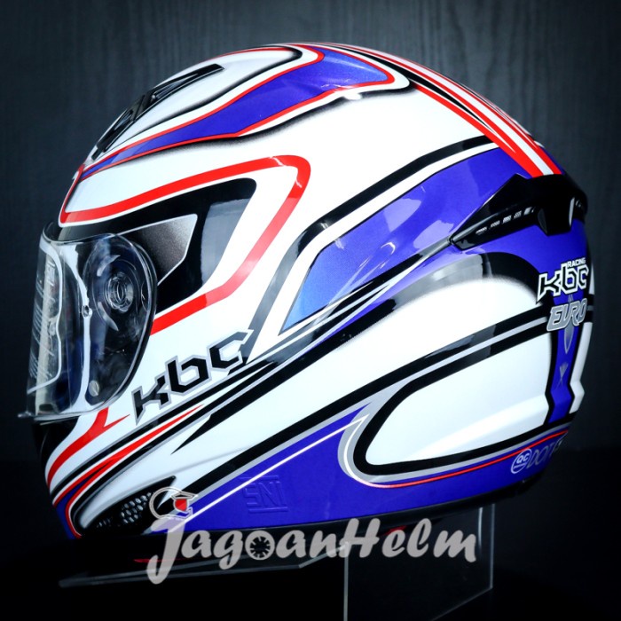 Kbc Helm Vk Euro White ~ Blue Red Fullface Ddring Visor Flat Termurah