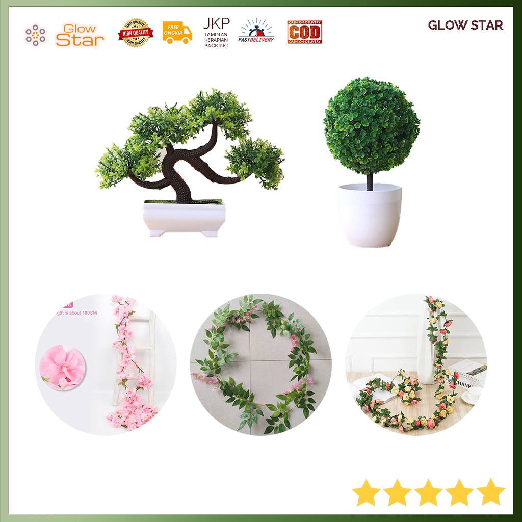 Tanaman Artificial Plants Decoration Bonsai Model Snowball Longsu Sakura Rhododendron Pink Flower Pajangan Penghias Meja Dinding Hiasan Bunga daun