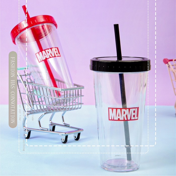 Hot sale  MINISO Marvel Botol Minum Tempat Air Minum Sedotan Straw 420ml Bottle  hanya di shopee