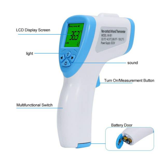 Non-Contact Infrared Thermometer Gun Dengan Indikator LED Berwarna