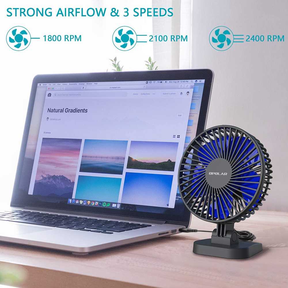 Kecil Tapi Powerful Kipas Angin Meja 3 Kecepatan Mini Portable Electric Fan 4 Inch USB OPOLAR - 7CCF01BL