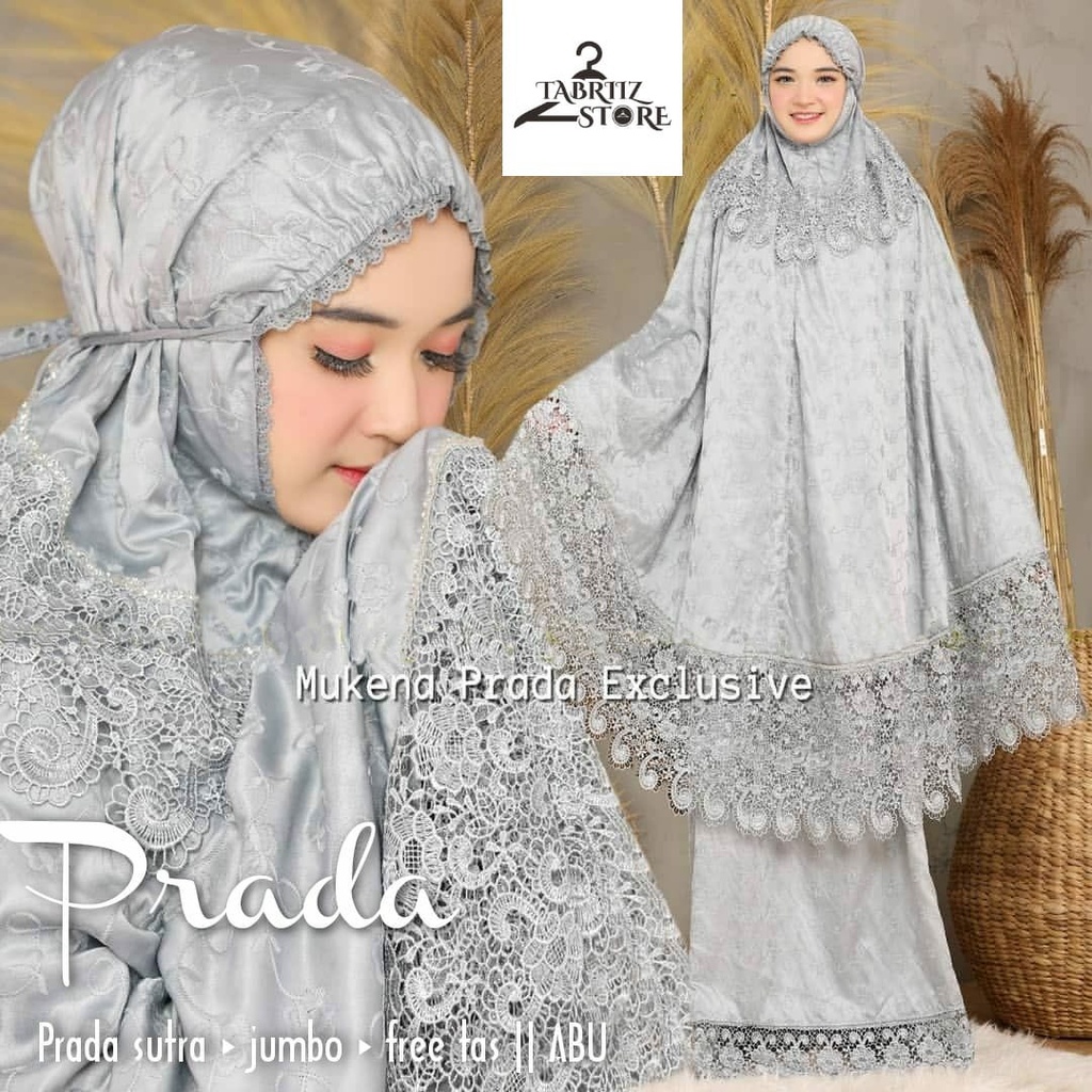 prada mukena mukenah rukuh rukoh sutra bordir timbul motif bunga jumbo all big size bigsize adem lem