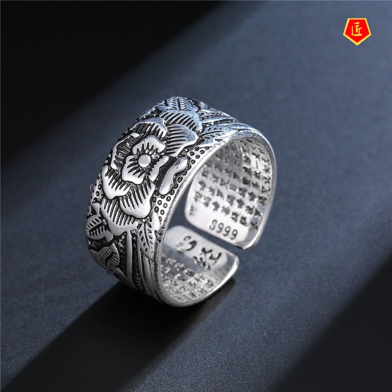 [Ready Stock]Simple Retro Silver Motto Lotus Ring