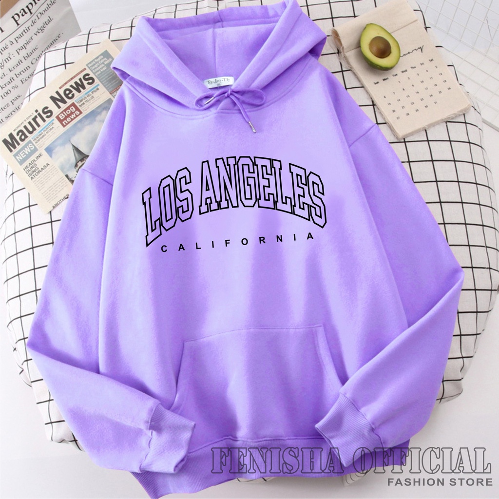 FenishaStore Sweater Hoodie Wanita LOS ANGELES KANTON DEPAN Size M-L-XL-XXL Bisa Bayar Ditempat COD