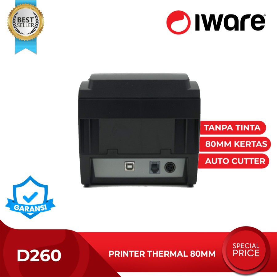 Printer Thermal 80mm IWARE D260 USB dan Bluetooth RJ11 Auto Cutting