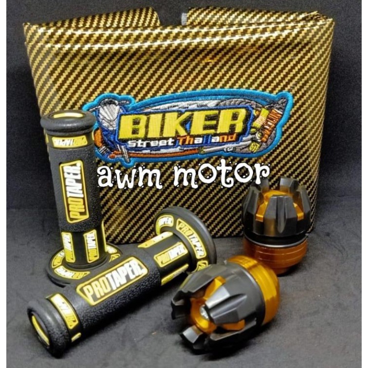 PAKET Sarung Jok Kulit Jok Karbon Biker Plus Jalu As Roda Depan Dan Grip Protapet New Universal