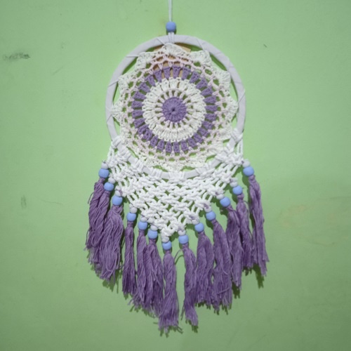 Dreamcatcher Rajut Macrame Hiasan Dinding Diameter 17 Cm Panjang 35 - 40 Cm