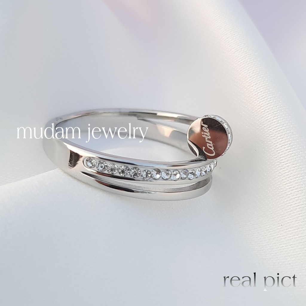 Cincin Titanium Model Paku Love Diamonds Artifisial Tersedia Warna Rosegold, Gold dan Silver