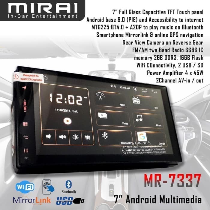 Mirai MR 7337 Tape Head Unit Double Din Android 9 PIE Garansi Resmi Berkualitas