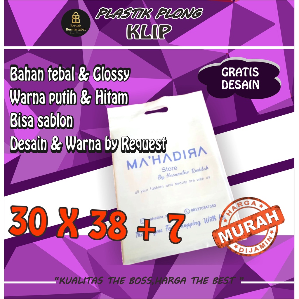 Tas Plastik Sablon Plong Klip, Sablon Tas Plastik Plong Klip Uk 30x38+7cm