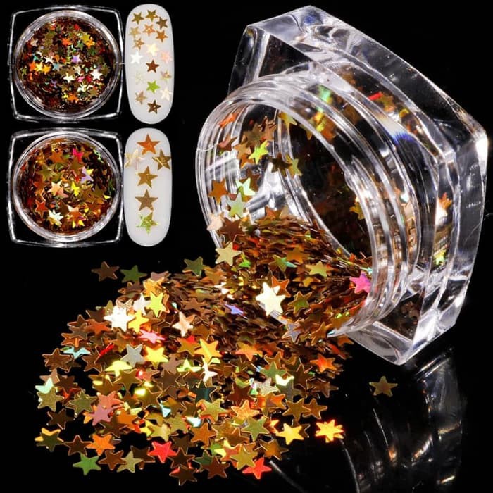 

Glitter / flakes - star- gold utk nail art and craft- scrapbooking - Ukuran Satu