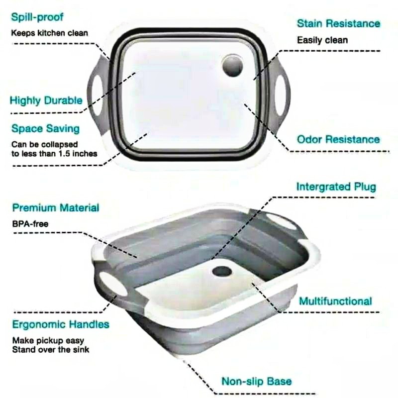 Talenan Lipat dan Baskom Multifungsi 3 In 1 Memotong Sayur /Keranjang Cuci Sayuran/ Baskom Penguras