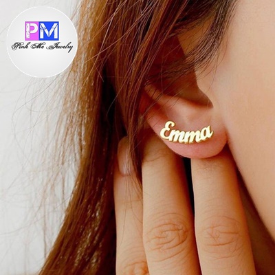 Anting tusuk titanium anti karat custom nama aksesoris wanita korea lapis emas perak silver jepit ga