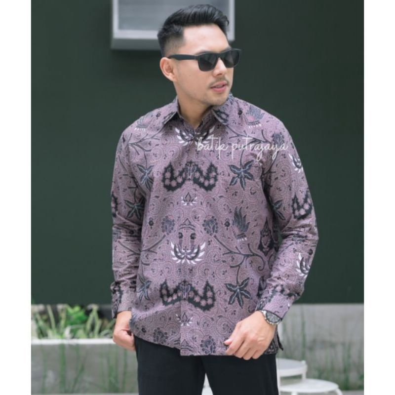 Baju Batik Pria Lengan Panjang WAHYU UNGU Furing Slim Fit Premium Adem Modern Kasual Kemeja Cowok keren Asli S M L XL XXL Acara Wisuda Kondangan Tunangan Lamaran Couple seragaman Partai kantor pns korpri Katun Adem Halus Terbaru Terlaris Sragenan