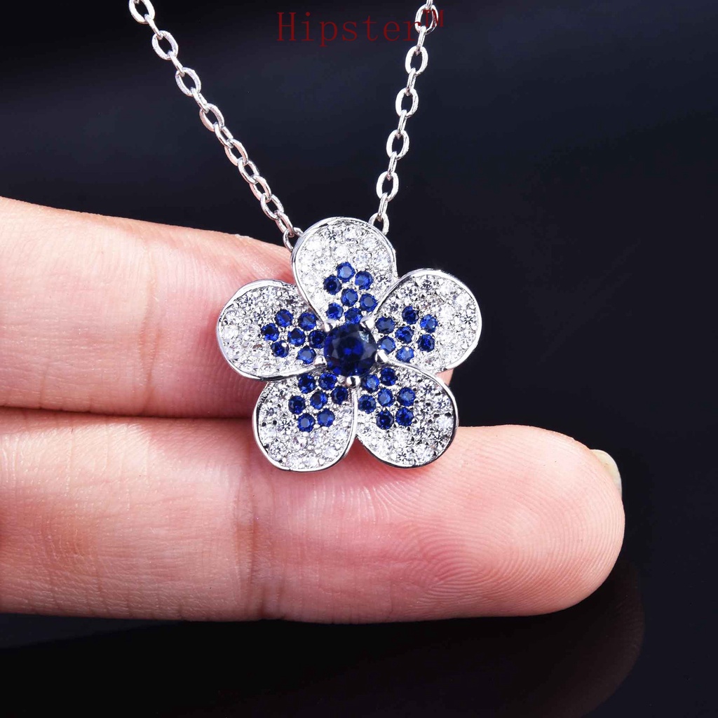 Flower Necklace Sapphire Pendant for Women