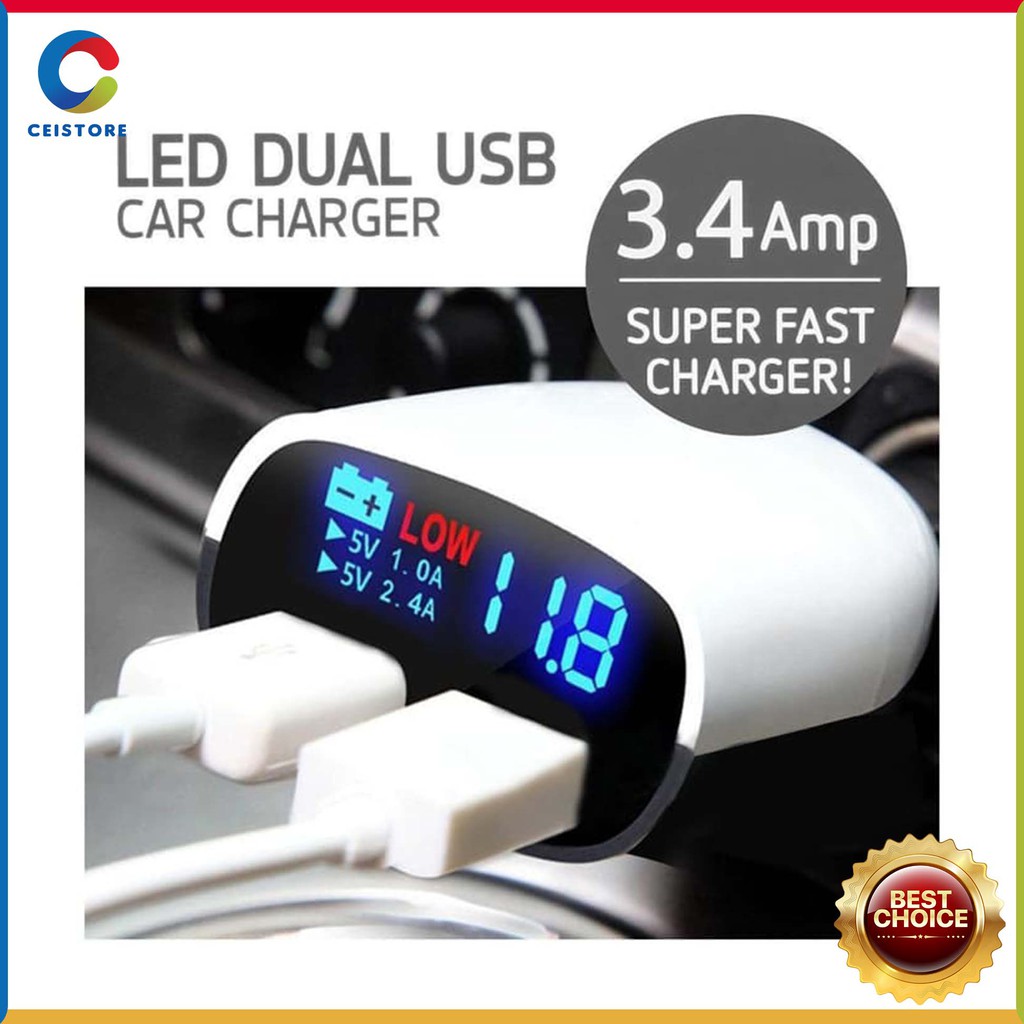 Super Fast Charger LED Dual USB 3.4A / Charger Mobil Fast Charging