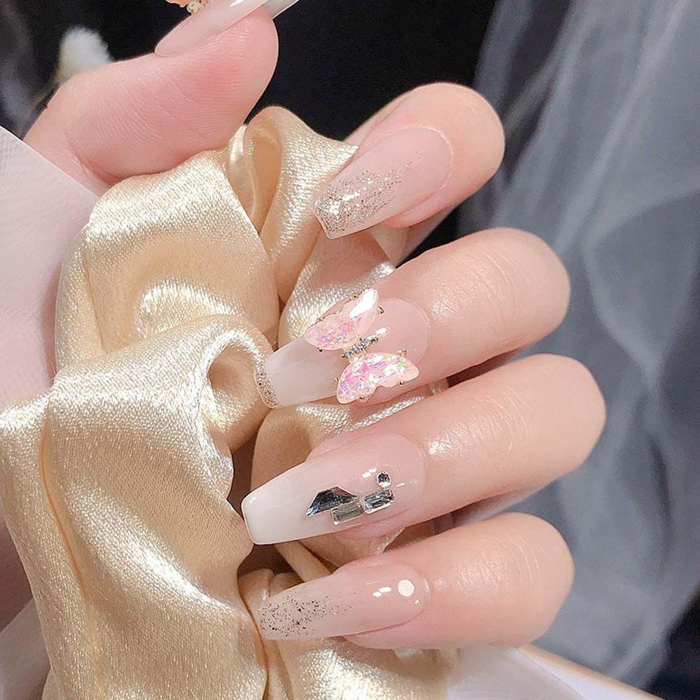 AUGUSTINA Agustina Kupu-Kupu Kuku Berlian Buatan Mewah Fashion Manicure Nail Art Ornamen Aksesoris Kuku Kristal Nail Art Perhiasan