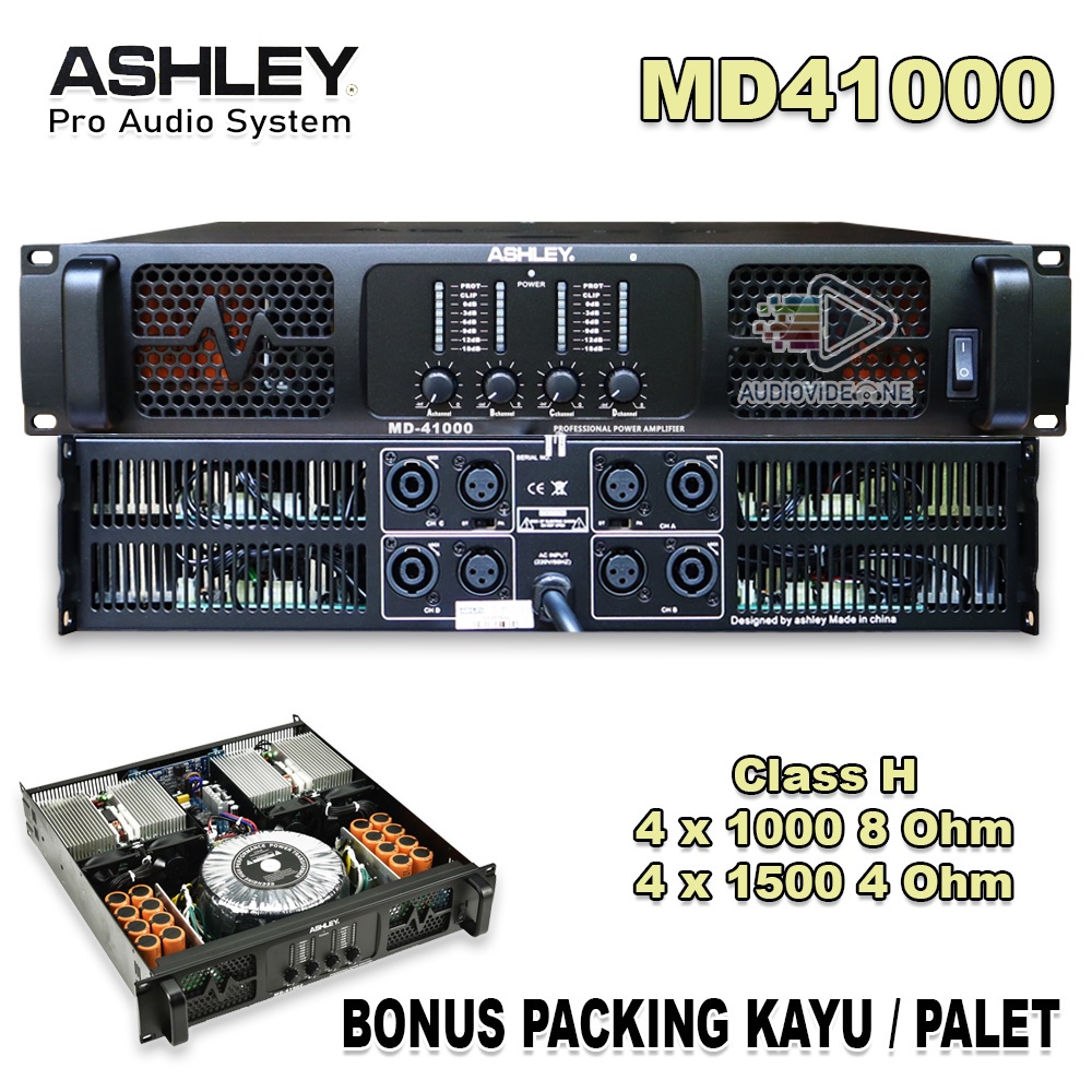 Power Ashley MD41000 Class H 4 Chanel x 1000 Watt Power Audio Original Free Packing Kayu