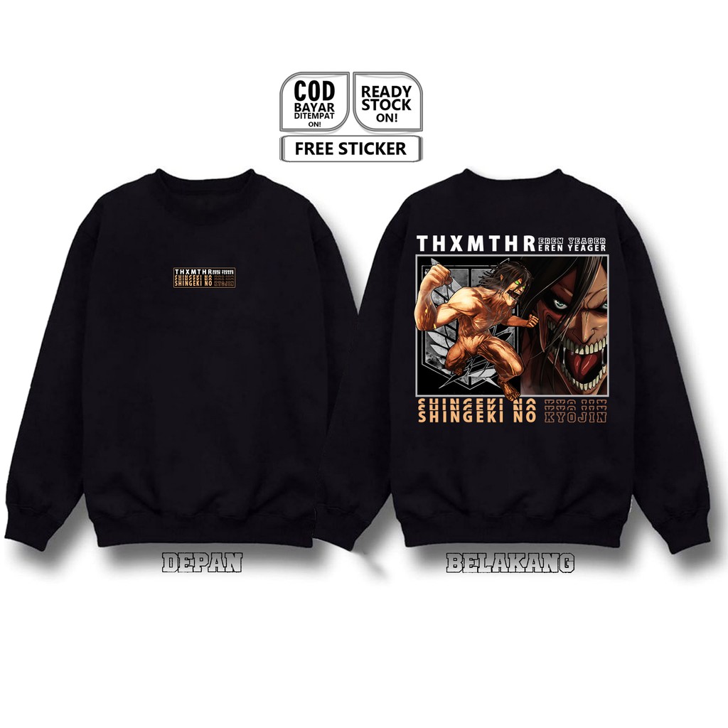 SWEATER CREWNECK EREN JAEGER SHINGEKI NO KYOJIN ANIME MANGA BAJU JEPANG ATTACK ON TITAN EREN YEGA SC