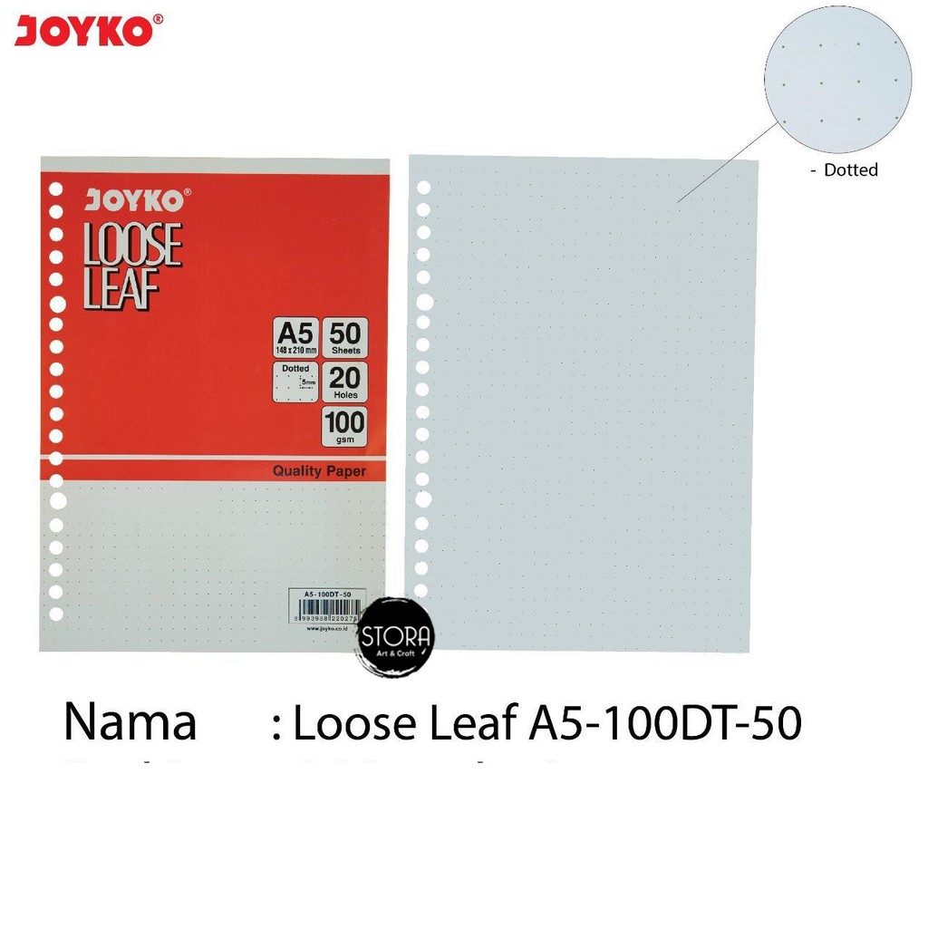 

Kertas Binder Joyko Loose Leaf / Dotted Titik Dot A5 - 100Gsm 50 Sheet ORI