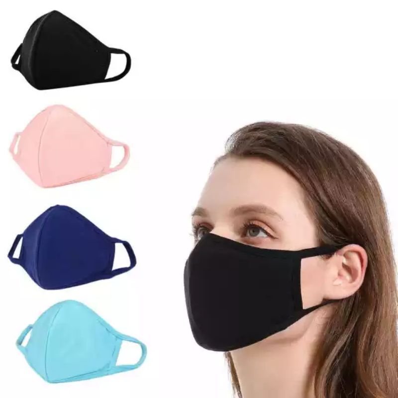 (12 pcs)masker kain motif dan polos 2lapis kuping belakang pria wanita