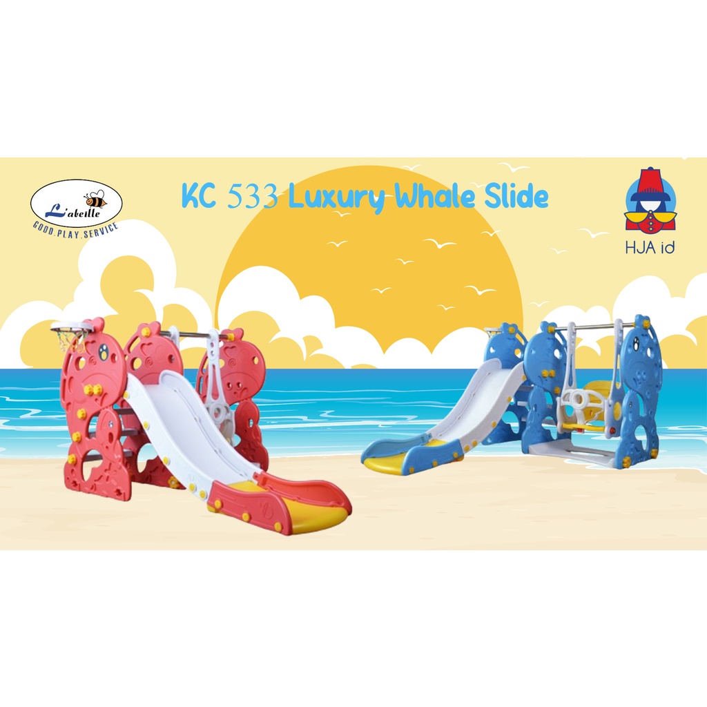 Mainan Perosotan Anak Ikan Paus Luncuran 1.4M Prosotan 3 in 1 FREE AYUNAN + RING BOLA BASKET Perosot