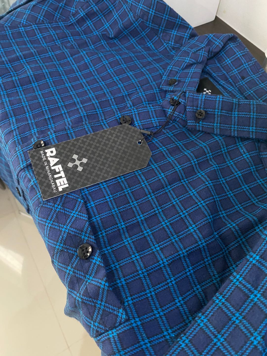 Kemeja Panjang Kerja Kantor Cowok Pria Flannel Flanel Panel Kotak Biru - Seperti Di Foto M