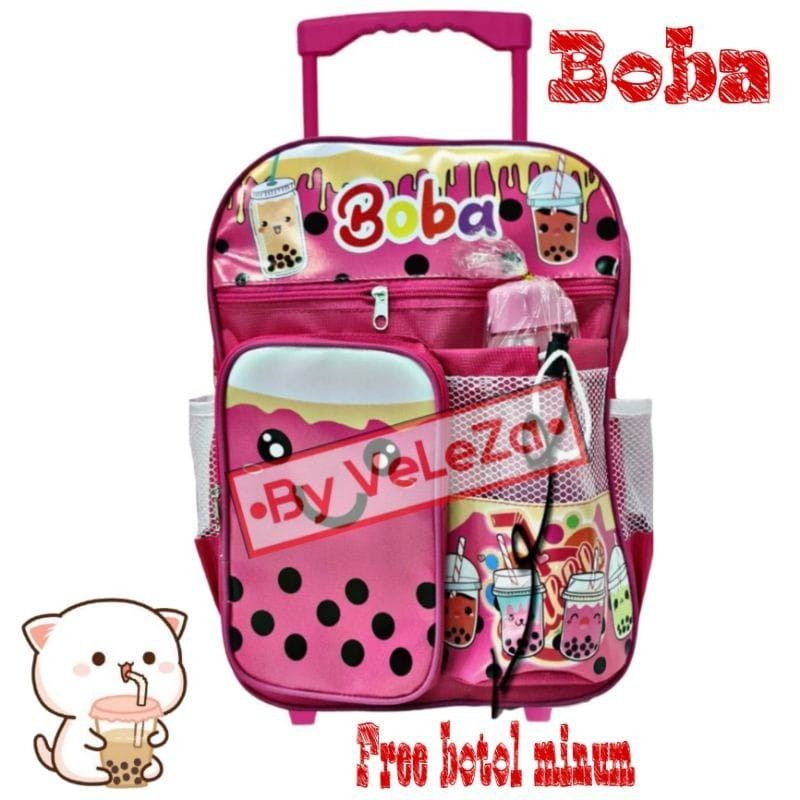 Tas Sekolah Troli Boba Free Botol Minuman / Tas Sekolah Dorong Anak / Ransel Troli Boba / Tas Boba T