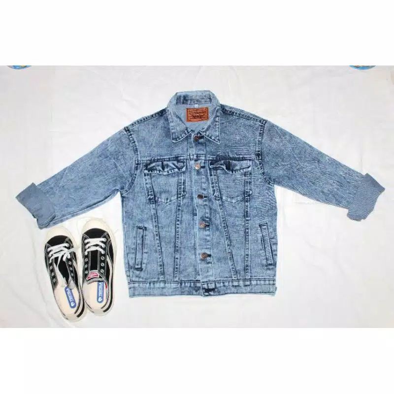 JAKET JEANS PREMIUM LEVI'S COWO CEWEK SNOW OVERSIZE SOBEK-Biru Snow