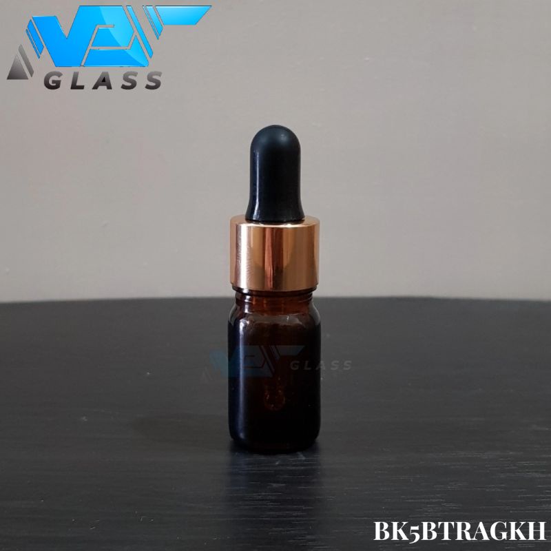 botol kaca pipet 5ml tebal coklat amber - ring almunium gold