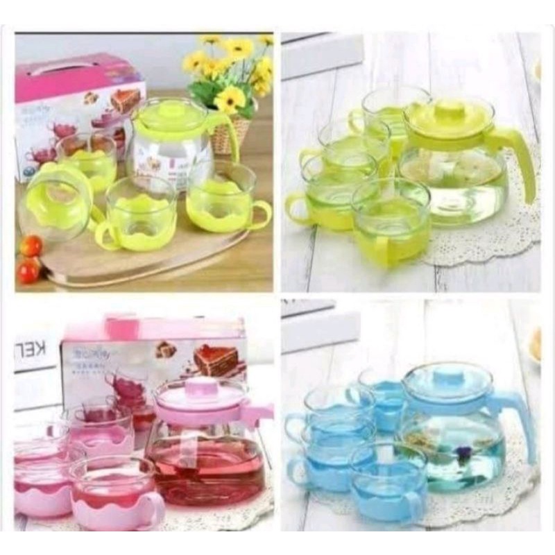 TEAPOT SET 5 IN 1 SUN GLASS 5 IN 1 PAKET TEKO GELAS AIR MINUM