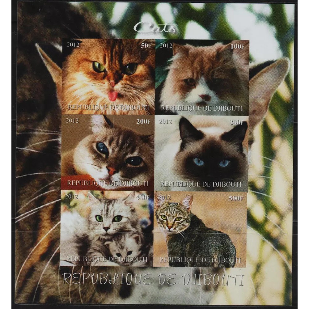 

Perangko Filateli I67 - Djibouti CTO Cinderella Miniature Sheet Perf 2012 Cats