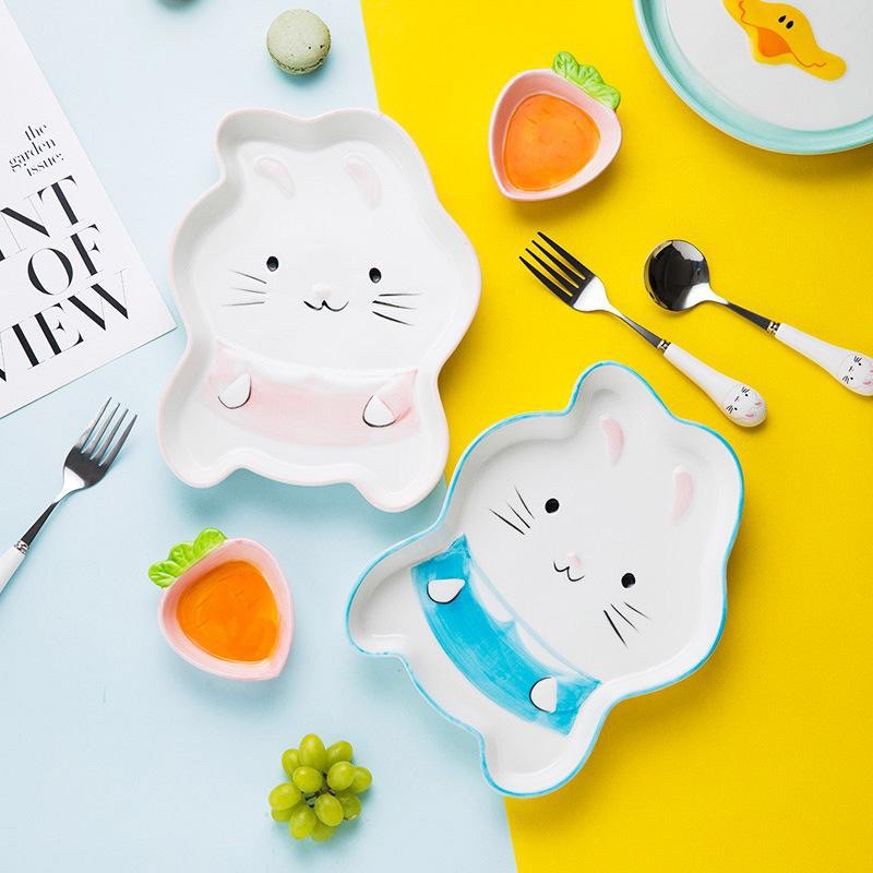 SET 4 IN 1 TABLEWARE KERAMIK PIRING MAKAN ANAK BENTUK KARTUN HEWAN LUCU