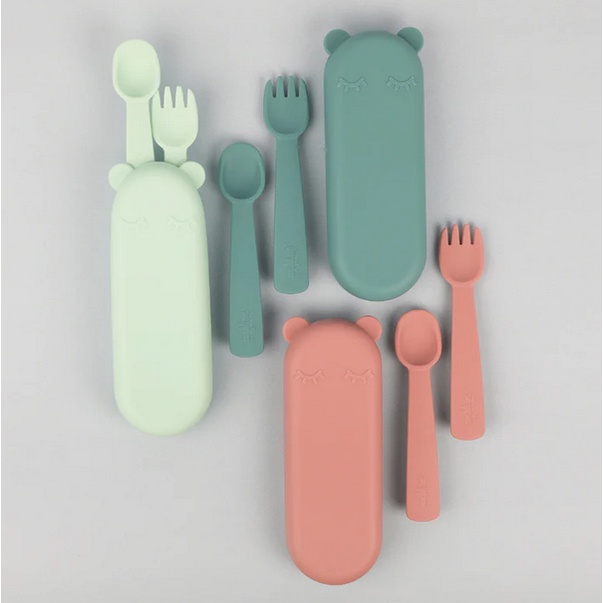 We Might Be Tiny Feedie Spoon &amp; Fork With Case - Sendok Silicone Bayi Sendok Anak MPASI Spoon Fork Silicone Silikon