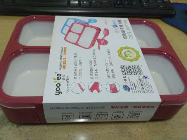 Kotak Makan Lunch Box Yooyee 3 Sekat / Grid Leak Proof / Anti Bocor Bento / Kotak Bekal